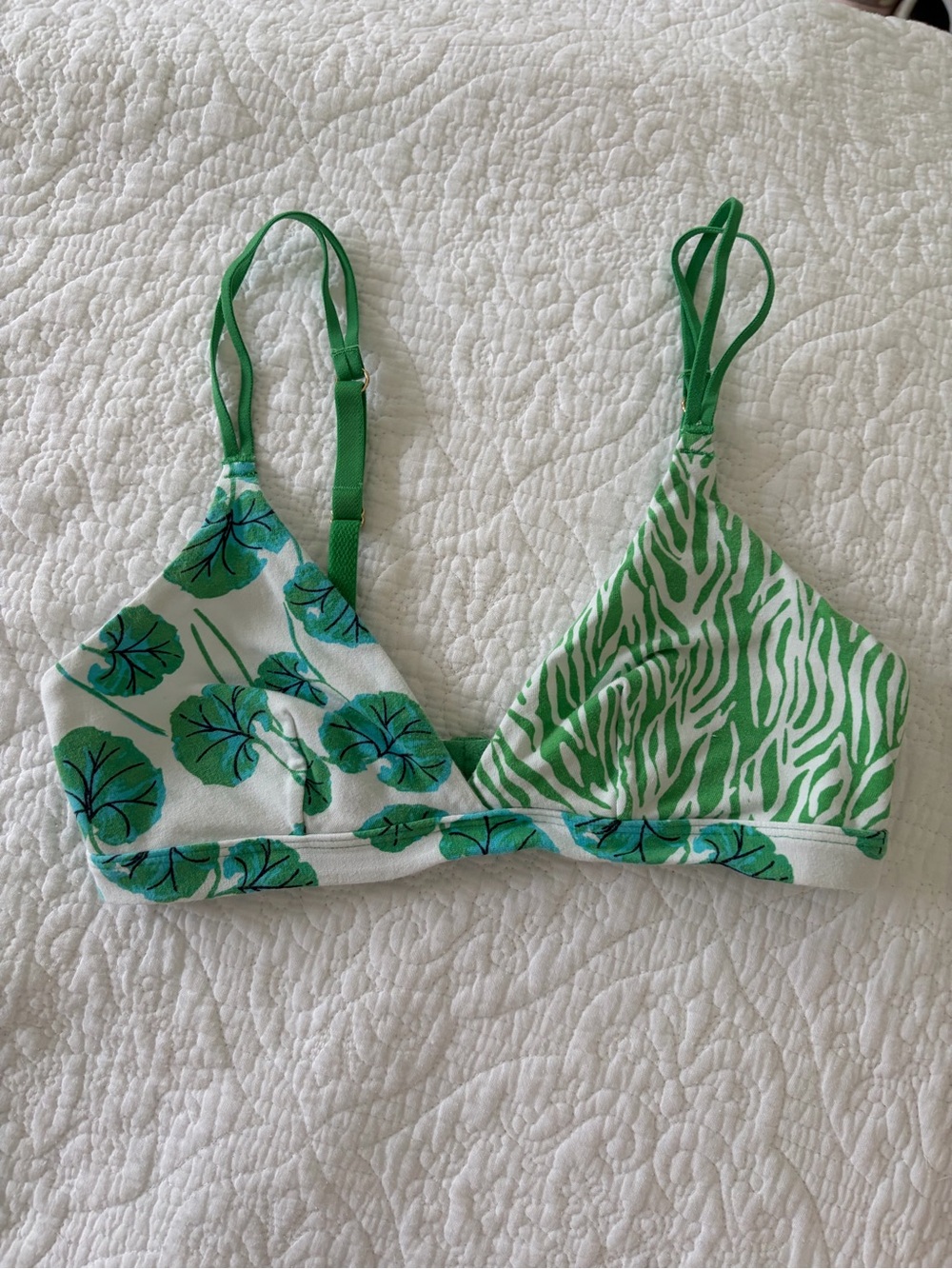 Diane Von Furstenberg Green Printed Triangle Bralette with Blue Accents